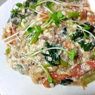 小松菜とお豆腐の中華風丼ぶり